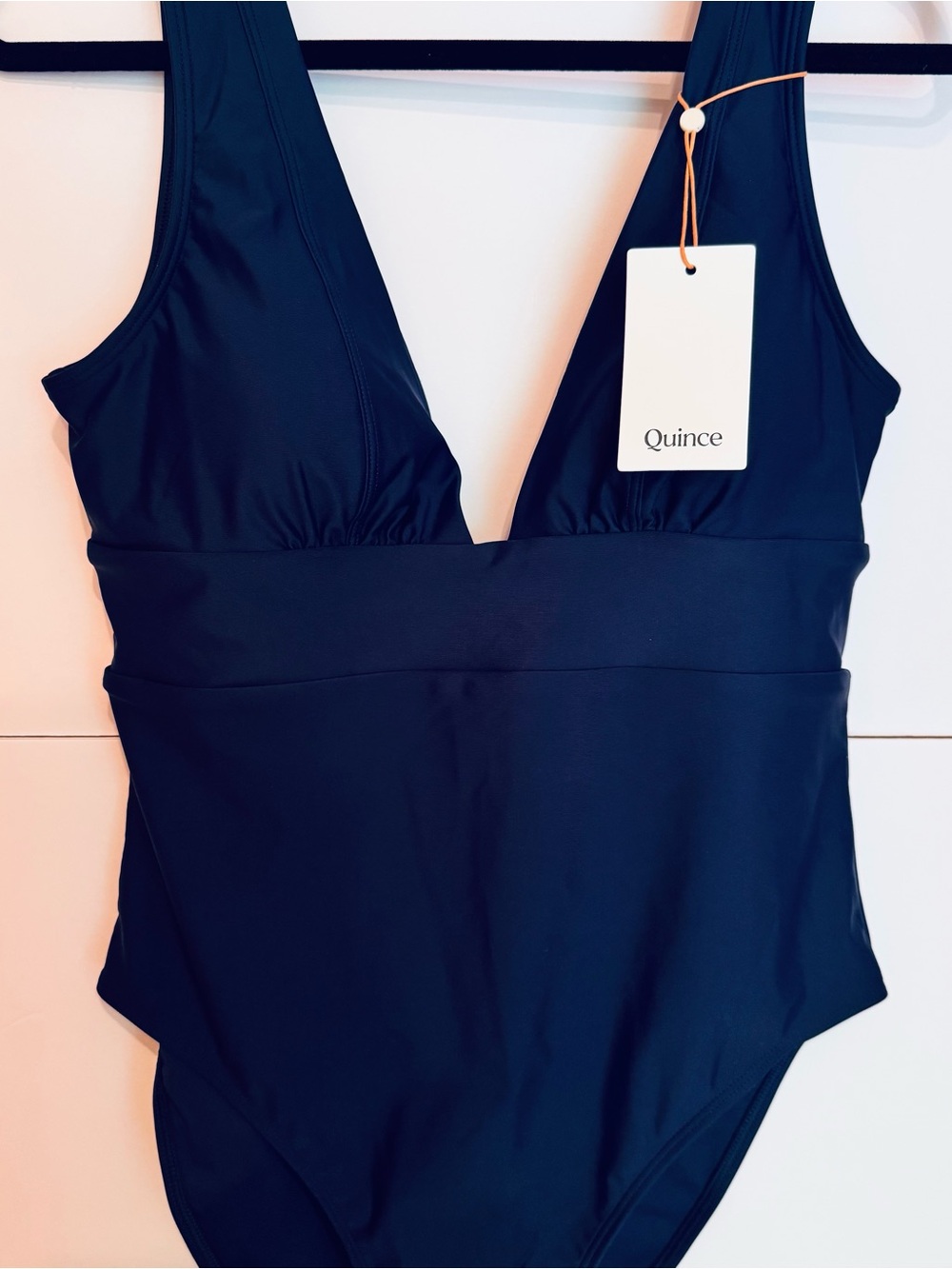 NWT Quince Italian Plunge One-Piece Swimsuit Deep Navy XL - Picture 3 of 10